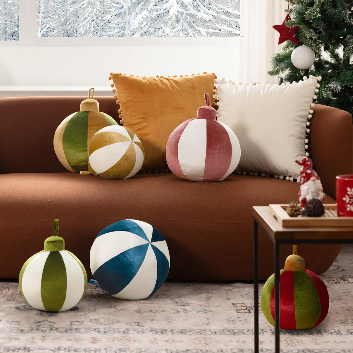 Ashler Merry Christmas Bell-Shaped Pillow, 11x11 Inch Velvet Hangable Decorative Holiday Pillow for Xmas Tree, Couch, Living Room, Bed, Light Green