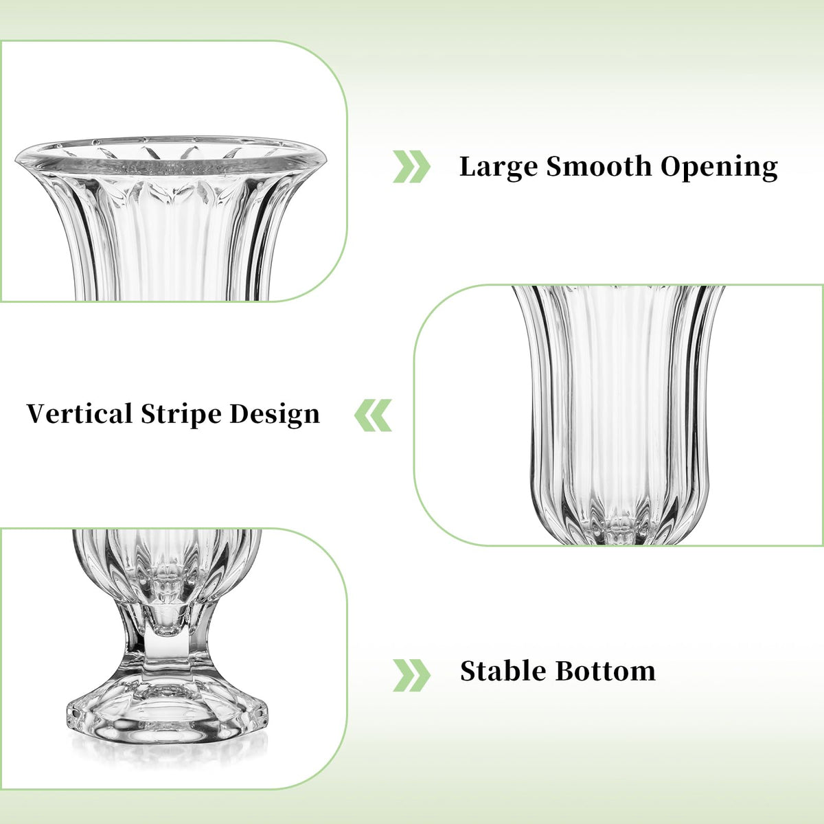 Glasseam Crystal Vases for Flowers, 7.5in Tall Vase Set of 6, Clear Glass Compote Vases and Ribbed Pedestal Bowls for Living Room Decorations Dining Table Home Decor
