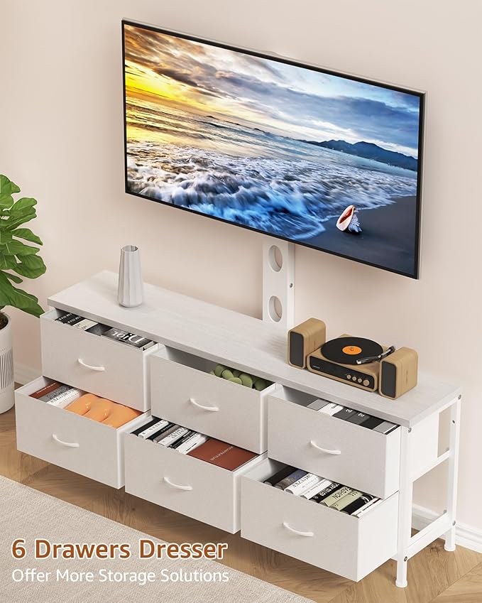 TV Stand with Mount, Fabric Dresser with 6 Drawers