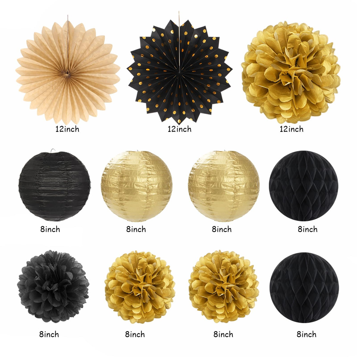 Black Gold Women-Men Birthday Party-decorations - 21pcs Happy Banner,Paper Streamers Lanterns Honeycomb,Tissue Pom Poms Fan,Classroom Birthday Supplies Decor Huglony