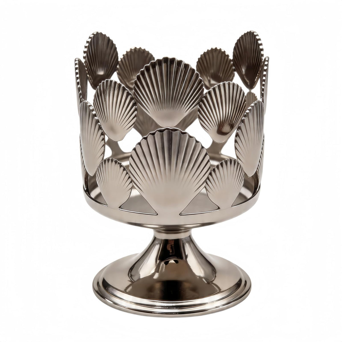 Silver Shell Pattern 3 Wick Candle Holder, Fits 4 Inch Diameter Jar Candles, 4.3" D x 5.9" H Decorative Candle Stand for Home, Living Room, Bedroom, Office & Gifting