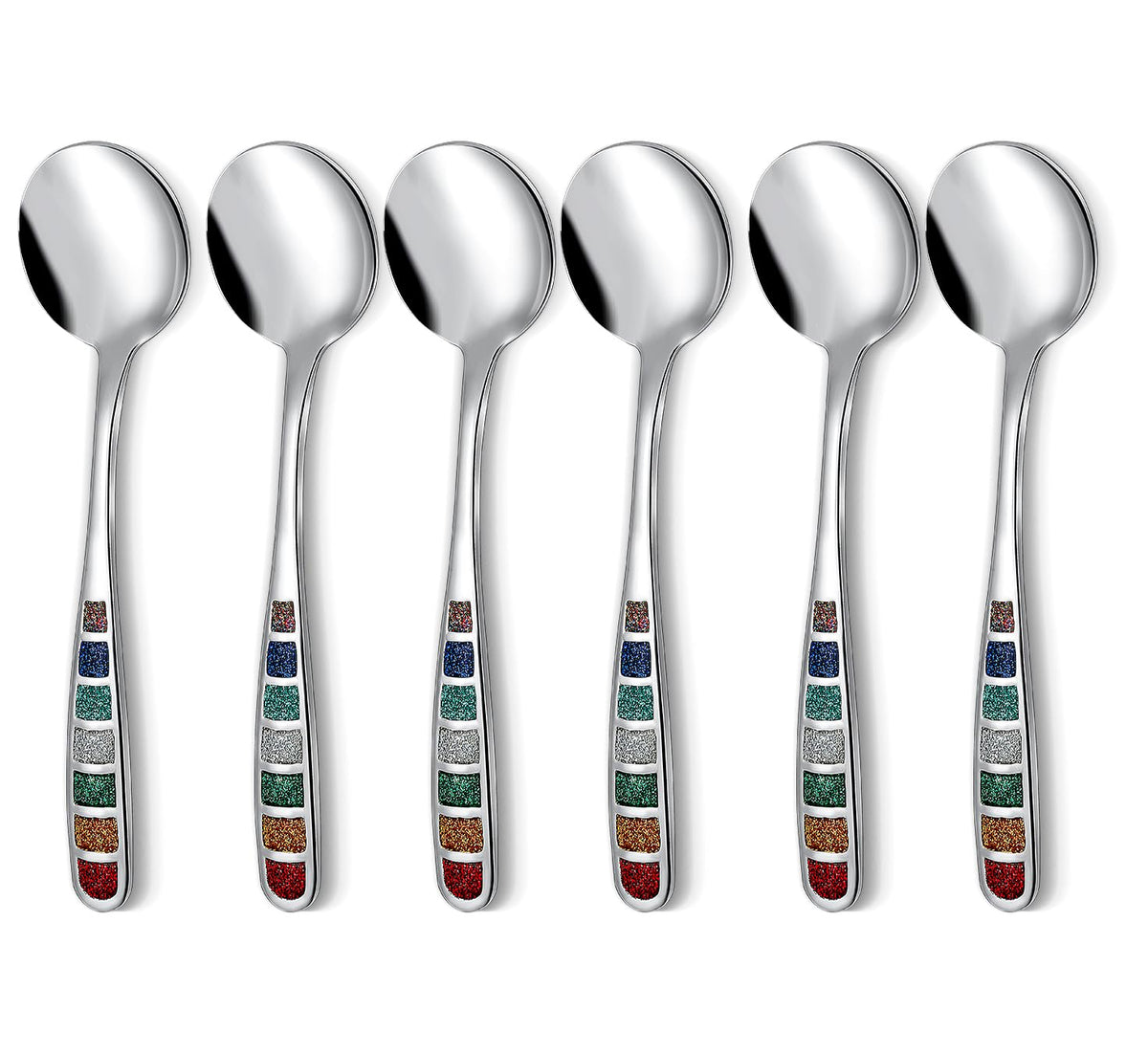 YIHOR Premium 7.24" European Soup Spoons, Stainless Steel creative colorful enamel spoon drinking spoon, Dishwasher Safe Disinfection cabinet Set of 6