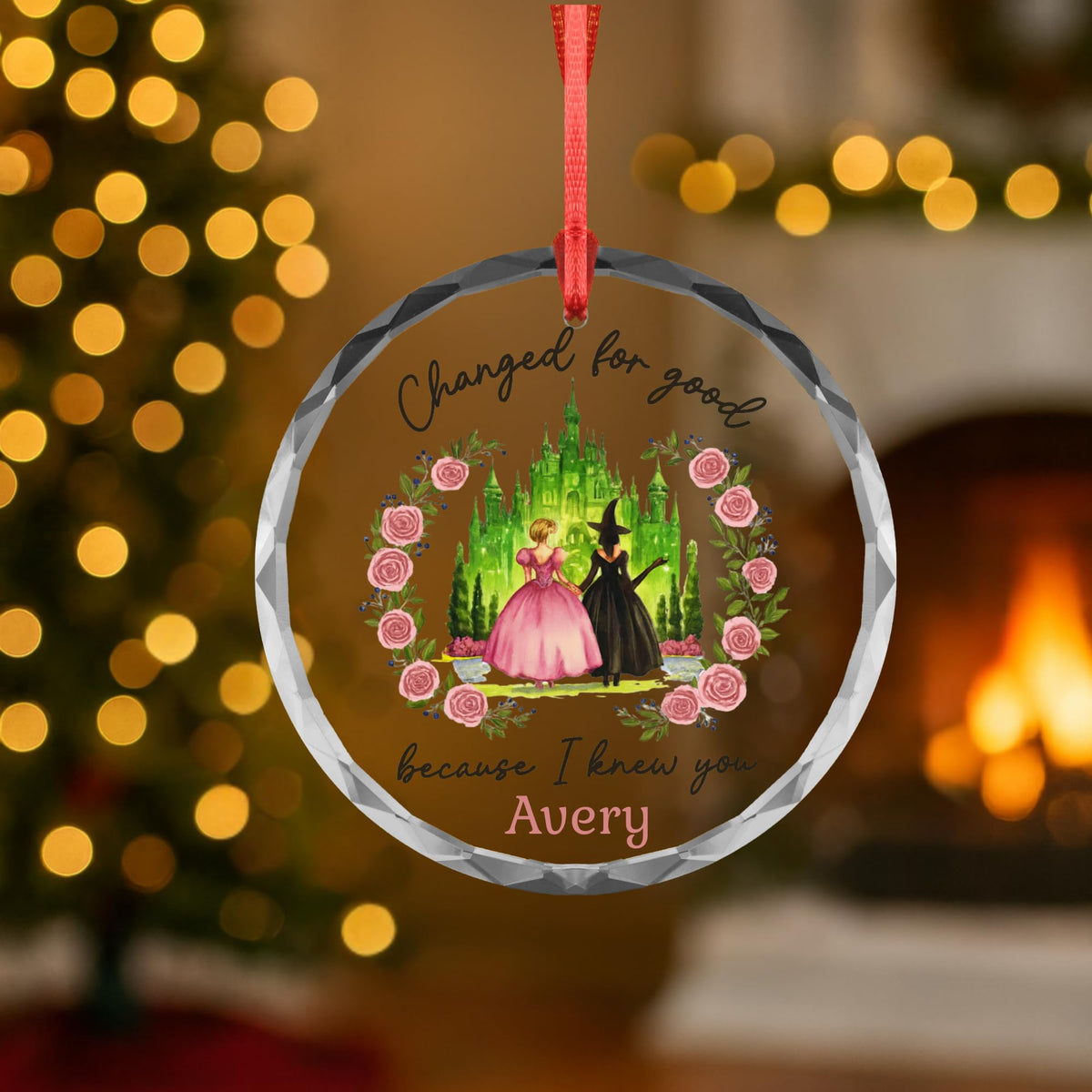 Wicked Christmas Glass Ornament, Elphaba Glinda Ornament, Change for Good, Friendship Broadway Wicked Musical (Ceramic, 1)