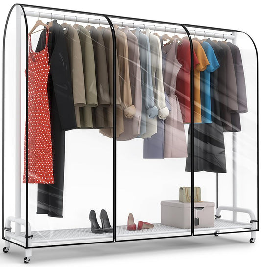 Moucas Clear Garment Rack Cover 71" L x 20" W x 60" H, Clothes Rack Cover with Reinforced Double Zippers, Waterproof PEVA Dustproof Protection – Cover Only, Rack Not Included