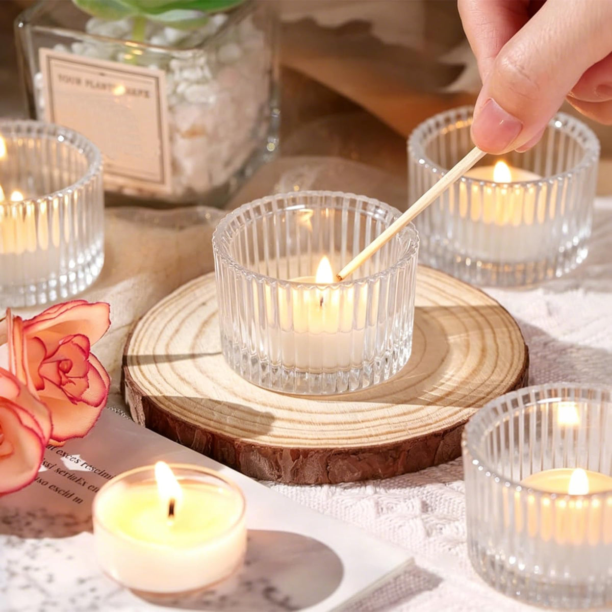 Clear Glass Votive Candle Holders 12 Pack, Small Glass Cups for Tea Lights, Wedding Centerpieces, Table Decorations, Home Decor, Party Favors, Bulk Set of 12