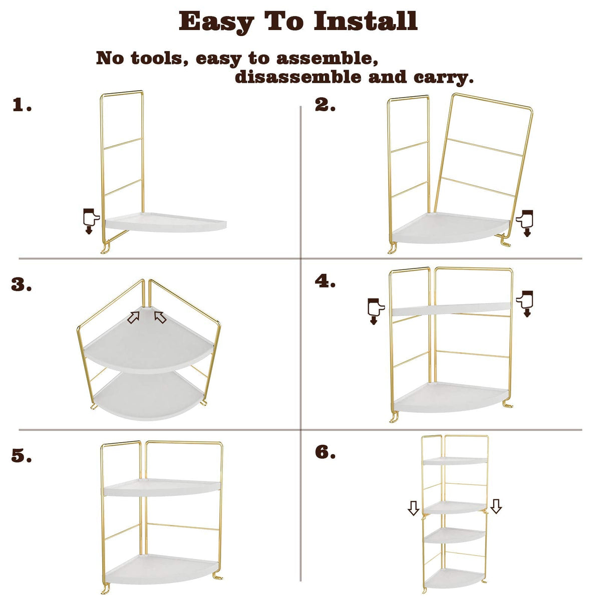 kaileyouxiangongsi 2-Tier Kitchen Spice Rack-Corner Bathroom Shelf- Triangle Standing Storage Rack for Bathroom, Living Room, Bedroom, Kitchen (Golden)