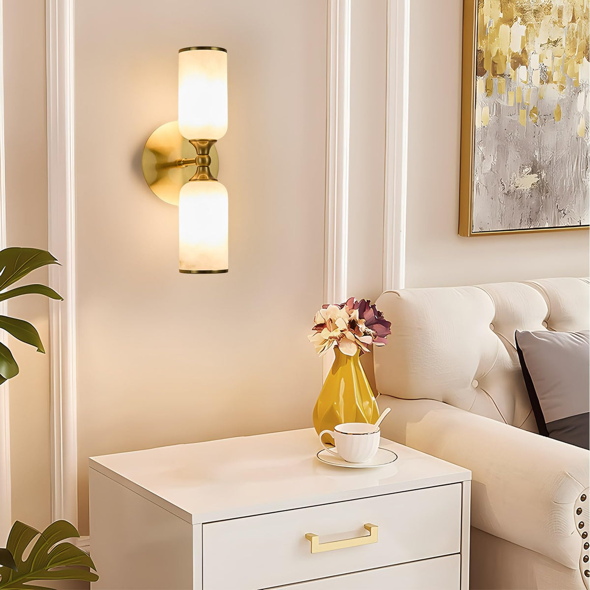 Fanyank 14.2Inch Natural Alabaster Wall Sconce, Nordic Style Natural Stone Wall Lamp, Marble Lampshade Up and Down Lighting Fixtures for Bedroom Living Room Kitchen Stairs Gold
