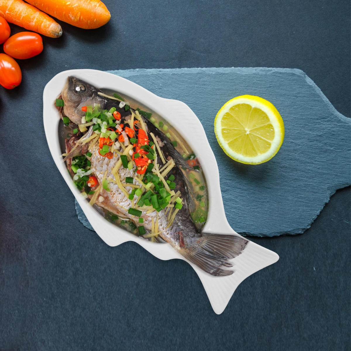 DOITOOL Fish Plate White Ceramic Serving Platter Fish Shaped Serving Dish Appetizer Serving Tray Platter Food Tray Party Platter for Fruit Cheese (13"L x 7.3"W)