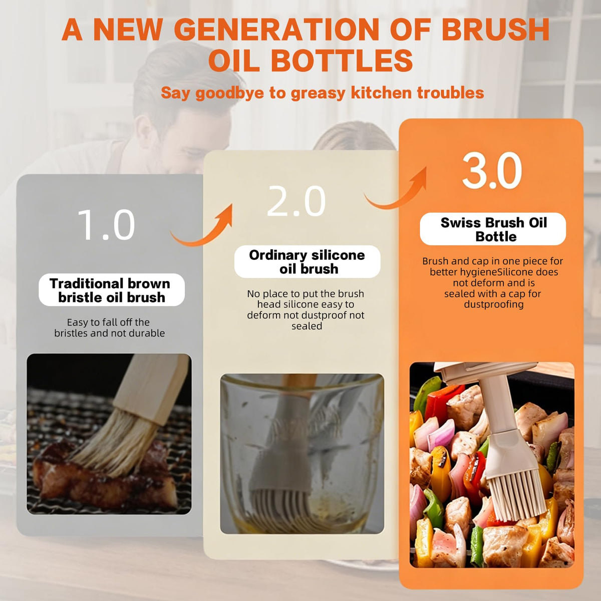 MMJ 2-in-1 Oil Dispenser with Brush, 150ml Glass Olive Oil Bottle with Silicone Basting Brush, Leak-Resistant Sauce Brush Bottle for BBQ, Baking, Grilling, Camping, White