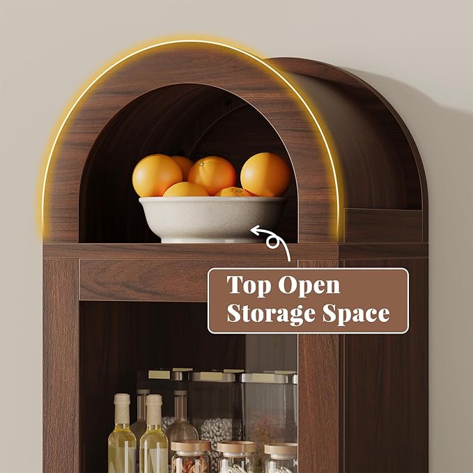 71" Tall Arched Cabinet with Acrylic Door, Modern Curio Arched Bookcase with