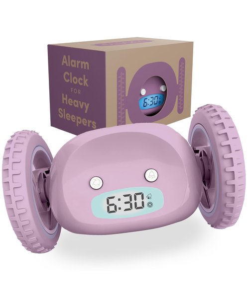 CLOCKY Alarm Clock on Wheels – Loud Rolling Alarm Clock for Heavy Sleepers | Runaway Clock that Jumps & Runs to Wake You Up | Funny Unique Gift for Adults & Teens (Lavender)