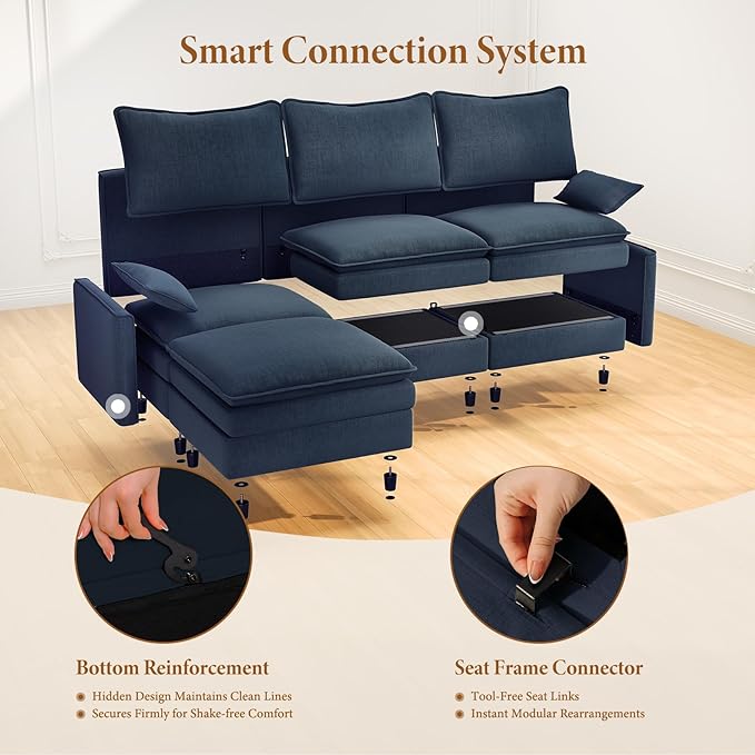 Vesgantti 142" U Shaped Sectional Couch, Comfy Cloud Modular Sectional Sofa
