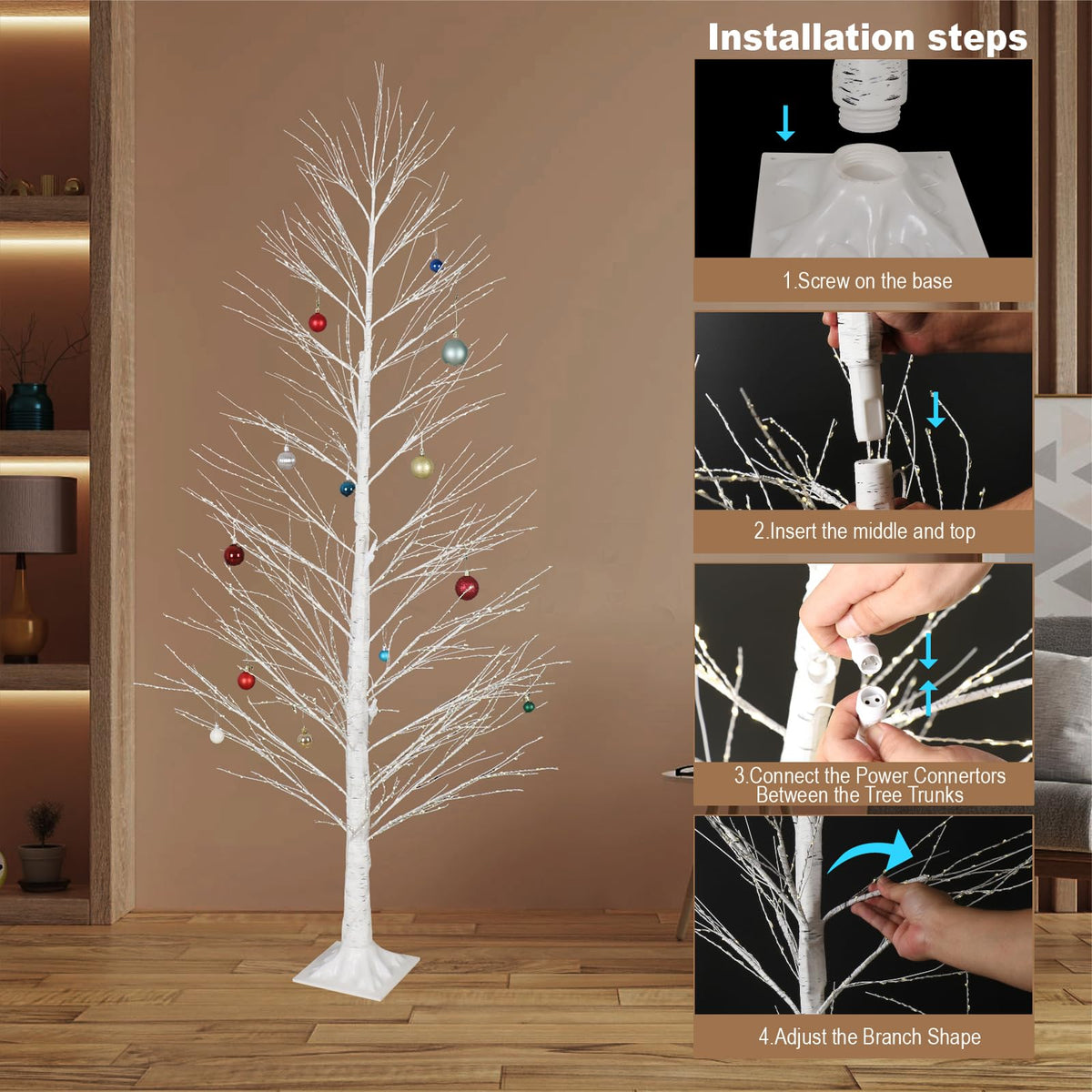 Lituplife 6FT Enchanting Birch Tree with 1300 LED Lights, Twinkle Light White Christmas Tree with Timer IP44 Waterproof for Indoor Outdoor Festival Wedding Party Christmas Decorations