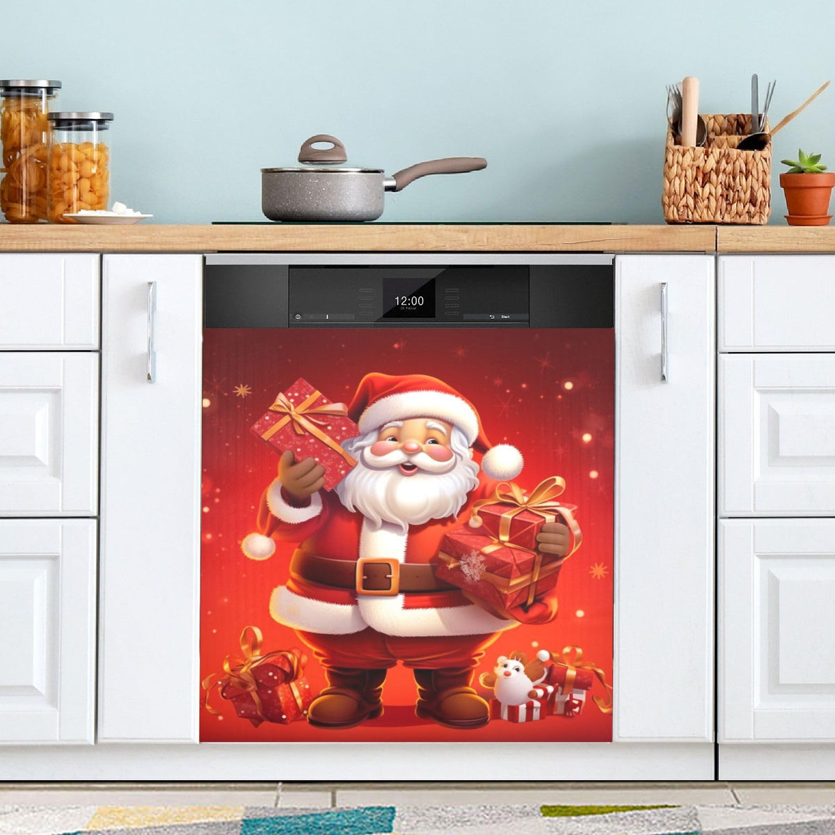 Bulletgxll Christmas Santa Dishwasher Magnet Cover Decorative Magnetic Dishwasher Front Door Cover Refrigerator Magnet Sheet Sticker for Home Kitchen Decor, 23 x 26 Inch