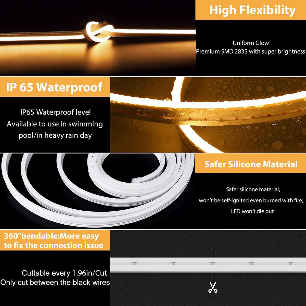 Lamomo LED Strip Lights, Tunable White Neon Rope Lights with Remote, 32.8Ft Dimmable 3000K-6000K Flexible Led Light Strip, Waterproof Silicone 24V Neon Lights for Bedroom Home Decor
