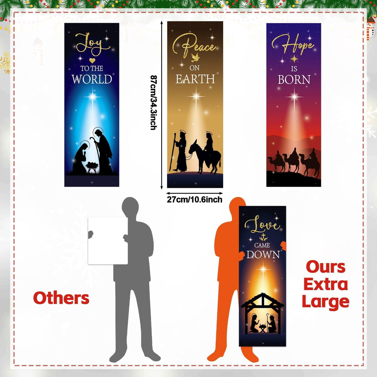 4Pcs Christmas Nativity Large Window Clings Decorations Religious Jesus Christmas Window Decals Nativity Scene Love Hope Joy Peace Double-Side Stickers for Xmas Holiday Party Home Church School Decor