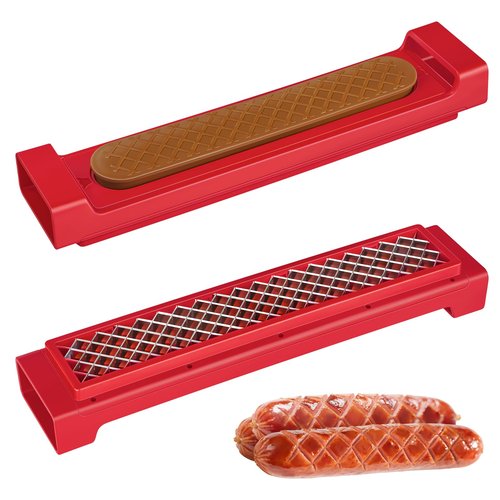 Luvan Hot Dog Cutter Criss Cross – Hot Dog Slicer Tool with One-Touch Release and Handle Food-Grade Stainless Steel Blade Sausage Cutter for BBQ, Grilling, Picnics, Outdoor Cooking, Kitchen & Backyard