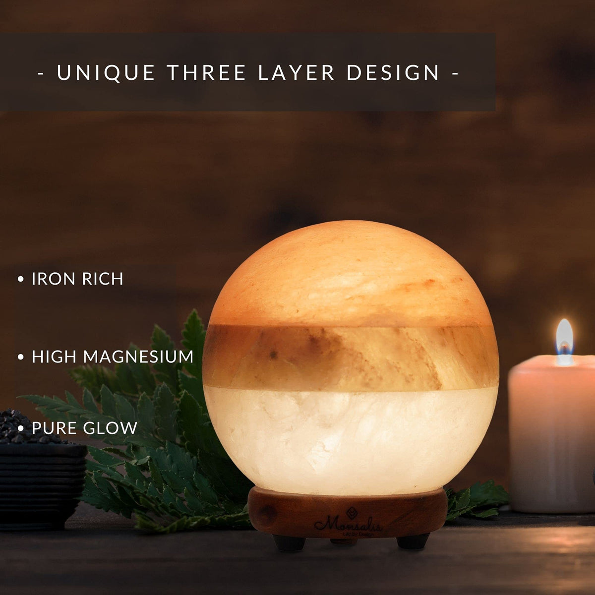 MONSALIS Dual Illumination Salt Rock lamp - Modern Globe Pink White and Grey Design of Salt Lamps with dimmer, Adjustable Glow. 100% Real Himalayan Crystal Round Salt Night Light