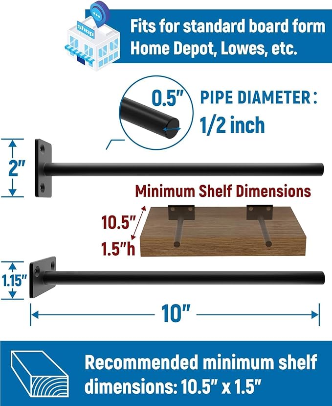 LEOPO 4-Pack 10 inch Floating Shelf Brackets, Hidden Shelf Bracket