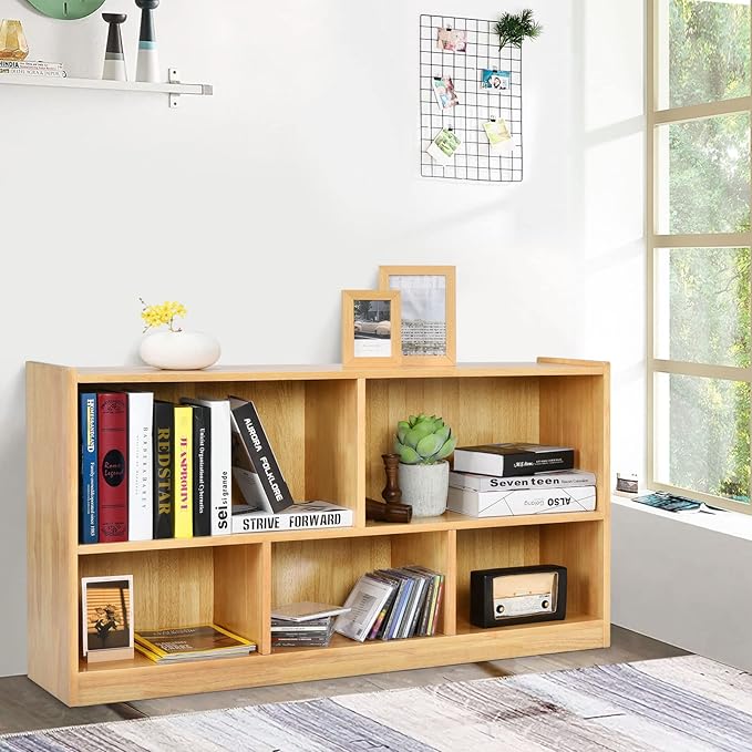 Tangkula 5 Cube Bookcase, 2 Tier Wooden Storage Open Bookshelf, Kid's Playroom