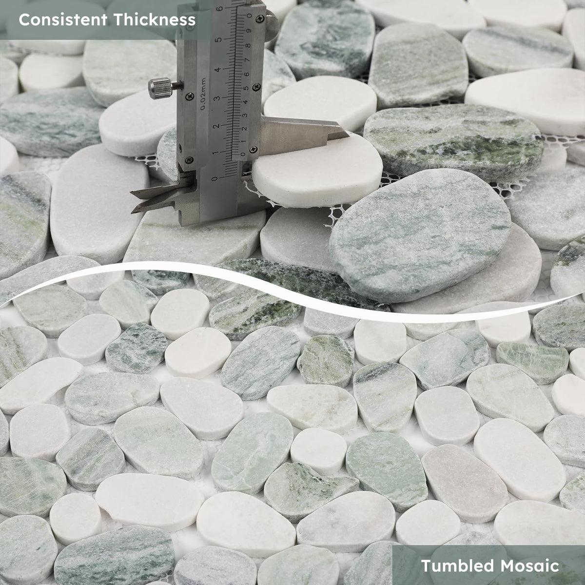 Diflart Natural Pebble Stone Tile for Shower Floor, Emerald Green Oval, 4 Sheets, Sliced Pebble Mosaic Backsplash for Kitchen Bathroom Floor and Wall Tile