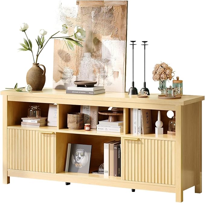 VINGLI 58" Fluted TV Stand for TVs up to 70", Modern TV Stand