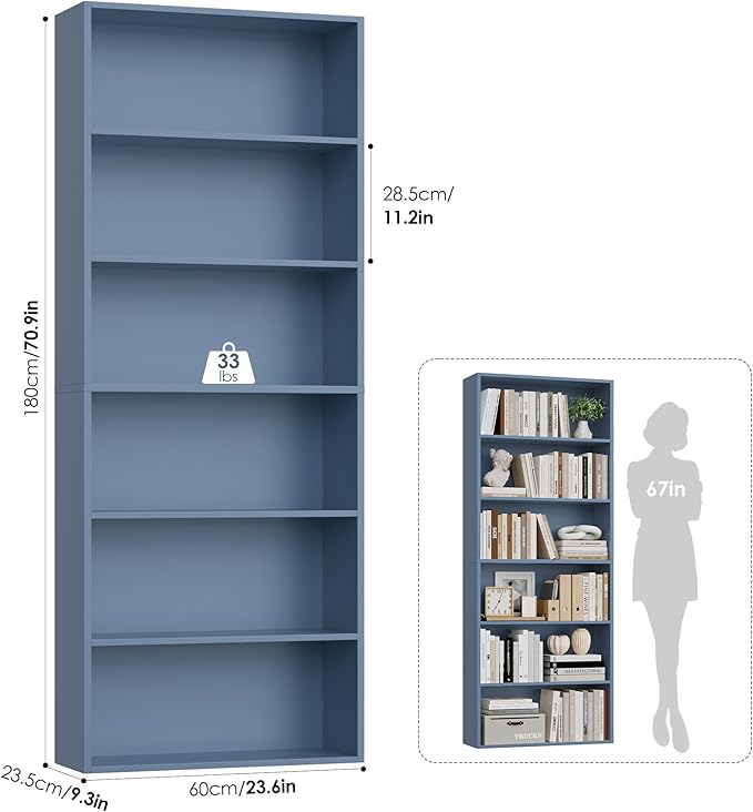 FOTOSOK 6-Tier Open Bookcase and Bookshelf, Freestanding Display Storage