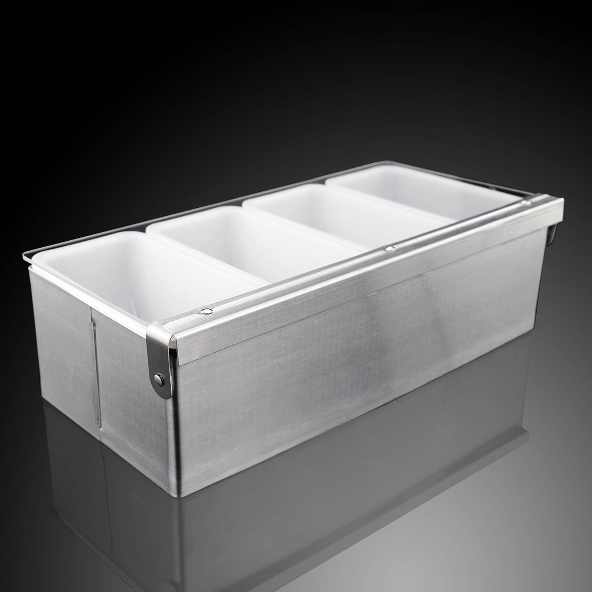 New Star Foodservice 48025 Stainless Steel Condiment Dispenser with 4 Compartments (NO ICE Tray Included)