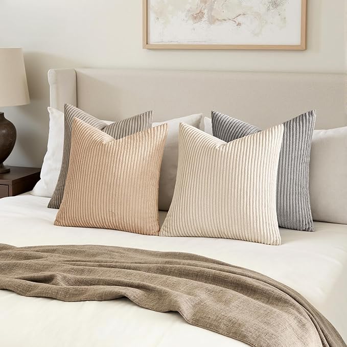 MIULEE Boho Farmhouse Neutral Cream Throw Pillow Covers 18x18 Inch Set of 4