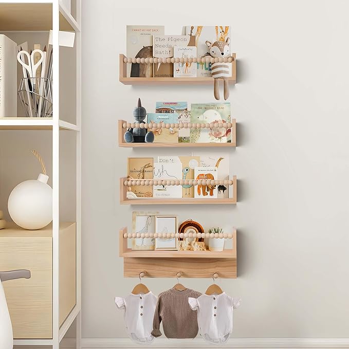 BOMID Wall Bookshelves, Nursery Shelves, Floating Book Shelves
