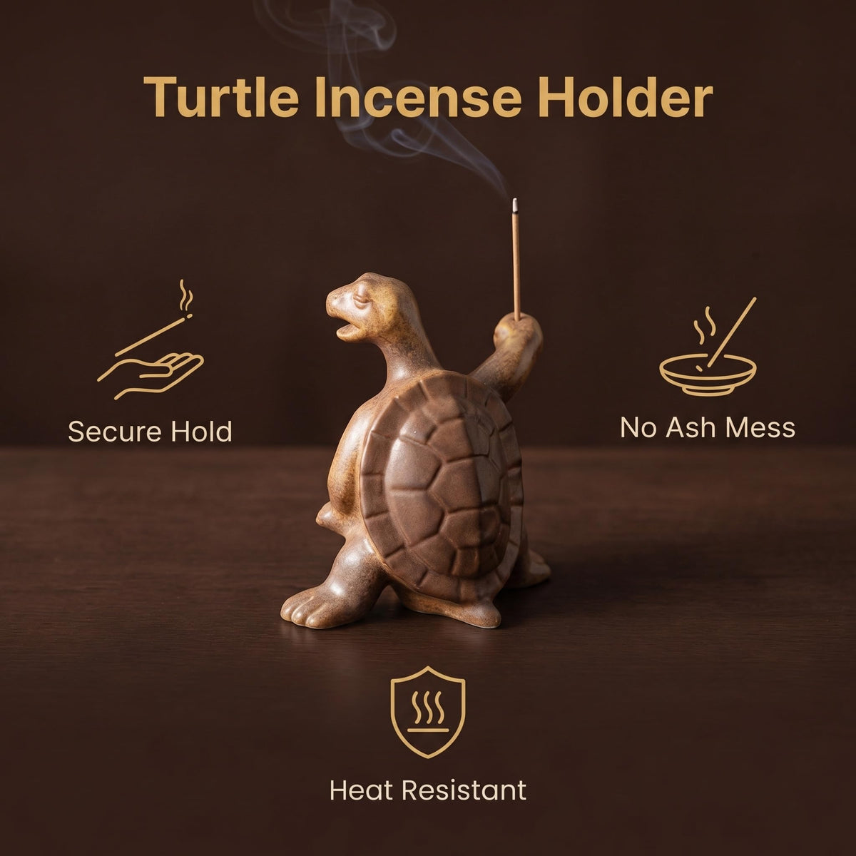 MENORISK Incense Holder for Sticks, Cute Turtle-Shaped Ceramic Incense Holder with Stainless Steel Tweezer & Brush – Perfect for Meditation, Yoga, or Home Decor