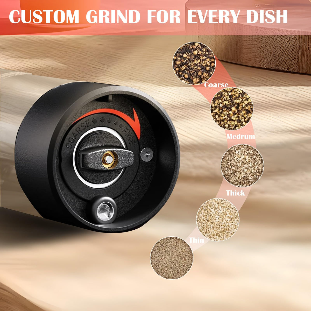 Electric Salt and Pepper Grinder Set - Automatic One-Handed Battery Operated Mill for Steak, BBQ & Meal Prep - Adjustable Coarseness Ceramic Grinder with LED Light & Brush - Essential Kitchen Gift