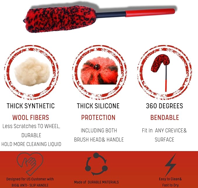 Professional 4 Pack Long Handle Wheel Brush Kit