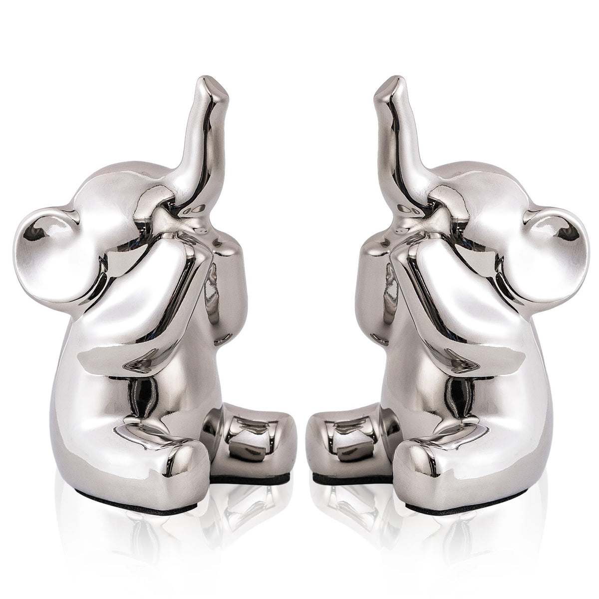 SURE YUESI Pair of Small Silver Elephant Figurines, Modern Boho Decorative Statues, Lucky Elephant Home Decor for Living Room, Bedroom, Office Desk & Shelf