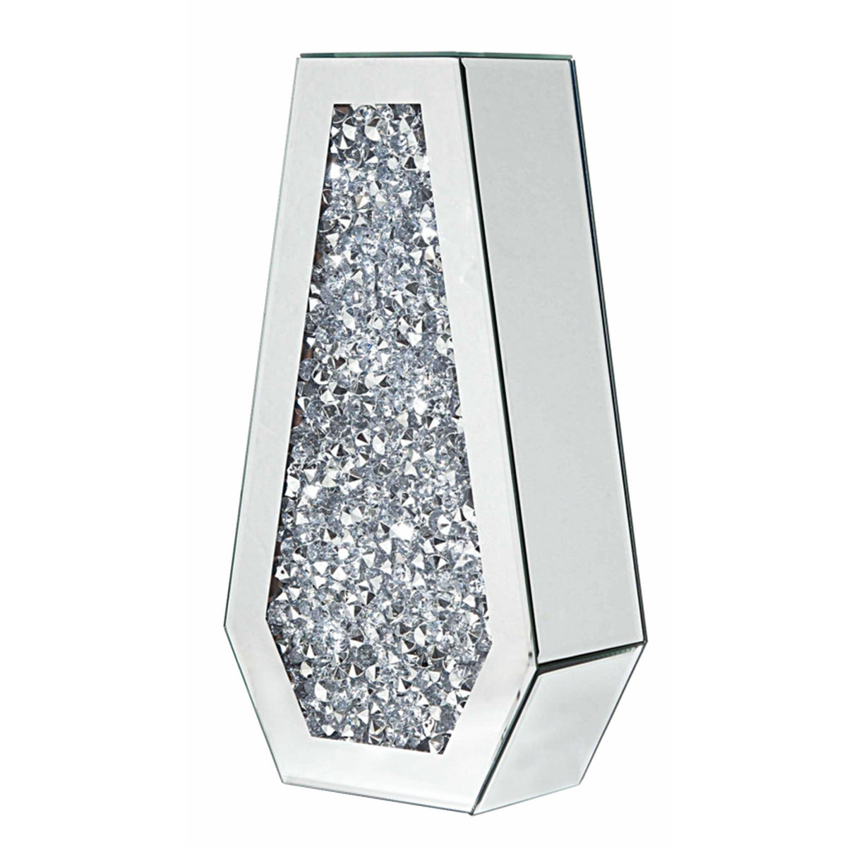 Crushed Diamond Mirrored Flower Vase Large Glass Vase Modern Crystal Decorative Mirror Vases Stunning Luxury Tall Floor Vase for Centerpieces Flowers Home Decor, Silver, 14" H. Can’t Hold Water.
