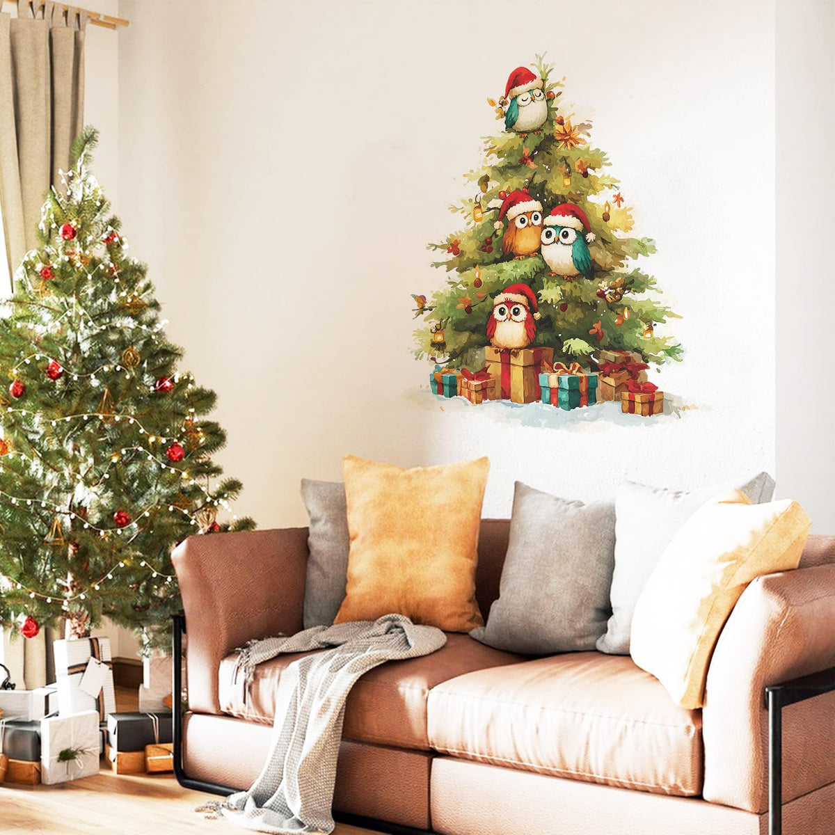 MeyRolizn Merry Christmas Tree Wall Decal Christmas Cute Window Clings Wall Decals Peel and Stick Christmas Decor Wall Stickers for Winter Room Kitchen Bathroom Party Holiday Decoration