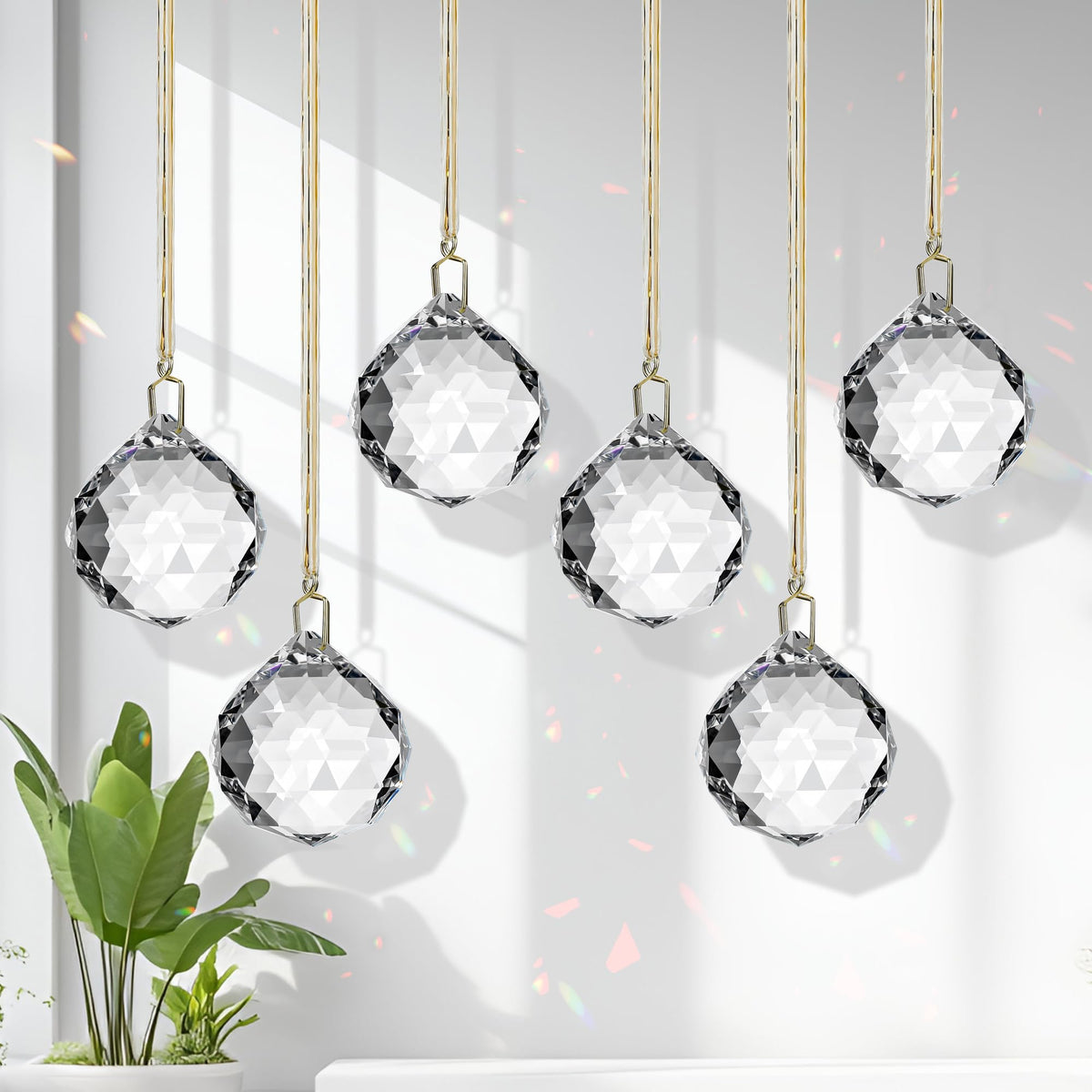 Set 6 Crystal Sun Catcher,Clear Ball Suncatcher Crystals Indoor Window Hanging Christmas Ornaments Rainbow Maker Prisms for Home Garden Decor