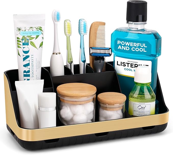 Gold Toothbrush Holders for Bathrooms Countertop Organizer