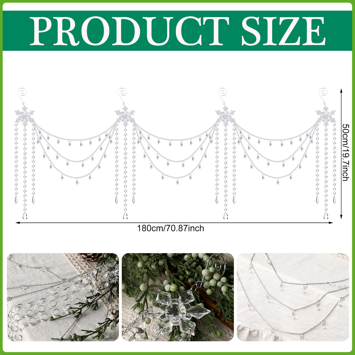 Yalikop 6 ft Crystal Tassel Garland Decoration Wedding Party Favor Ornament Clear Acrylic Hanging for Wedding Table Wall Stair Railings Winter Wonderland Decorations