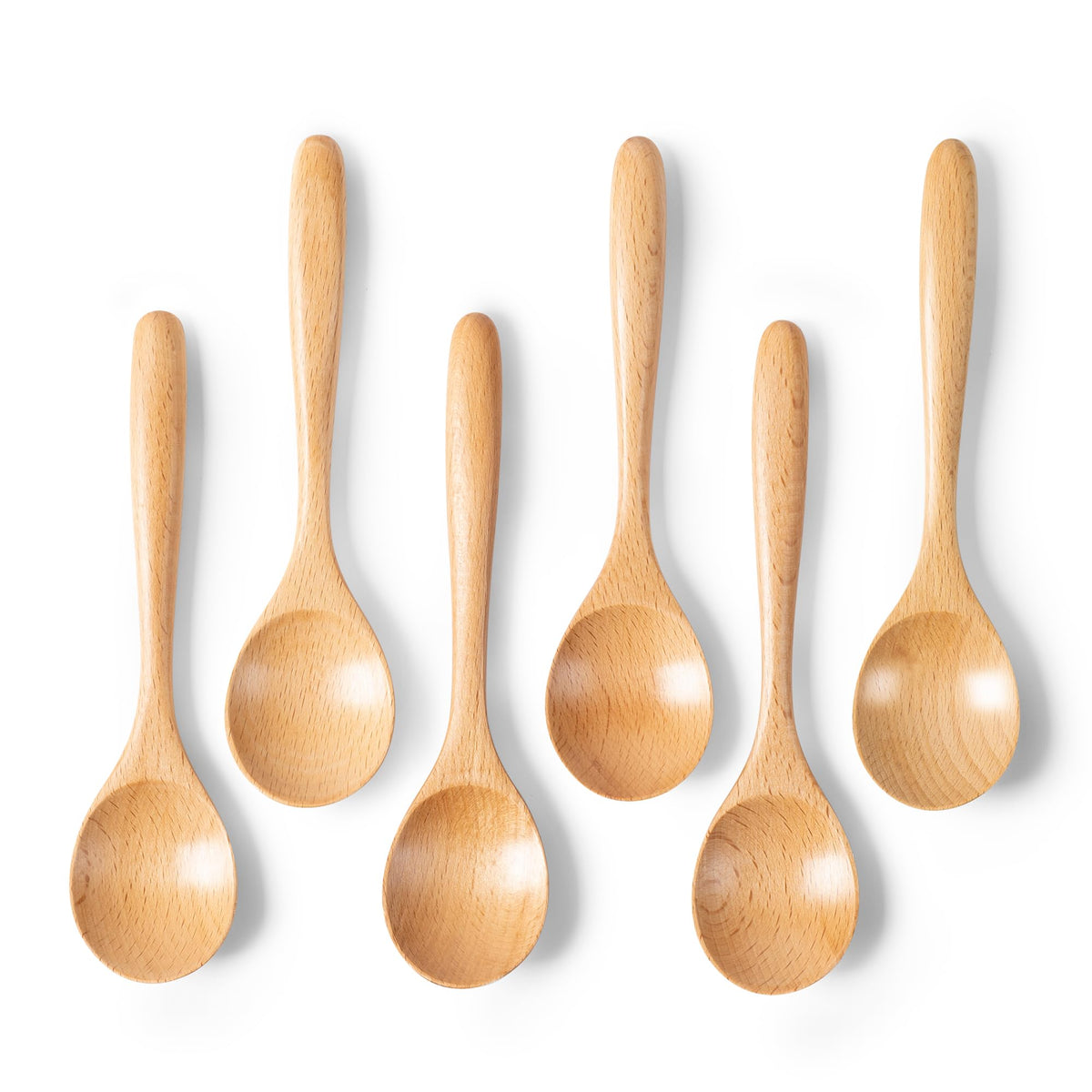 Hefild 6 PCS Wooden Spoons for Honey, 6.7 inch Small Wooden Spoons - Terrific for Tea, Coffee & Soup, Little Beech Wood Serving Table Spoon Set, Bulk Bamboo Teaspoon for Eating with Unique Design