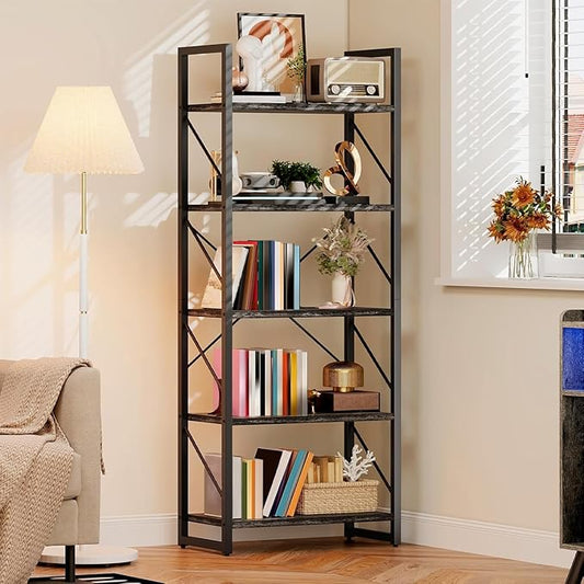 DWVO 5 Tier Bookshelf, Industrial Bookshelves Open Shelf Bookcase, Storage