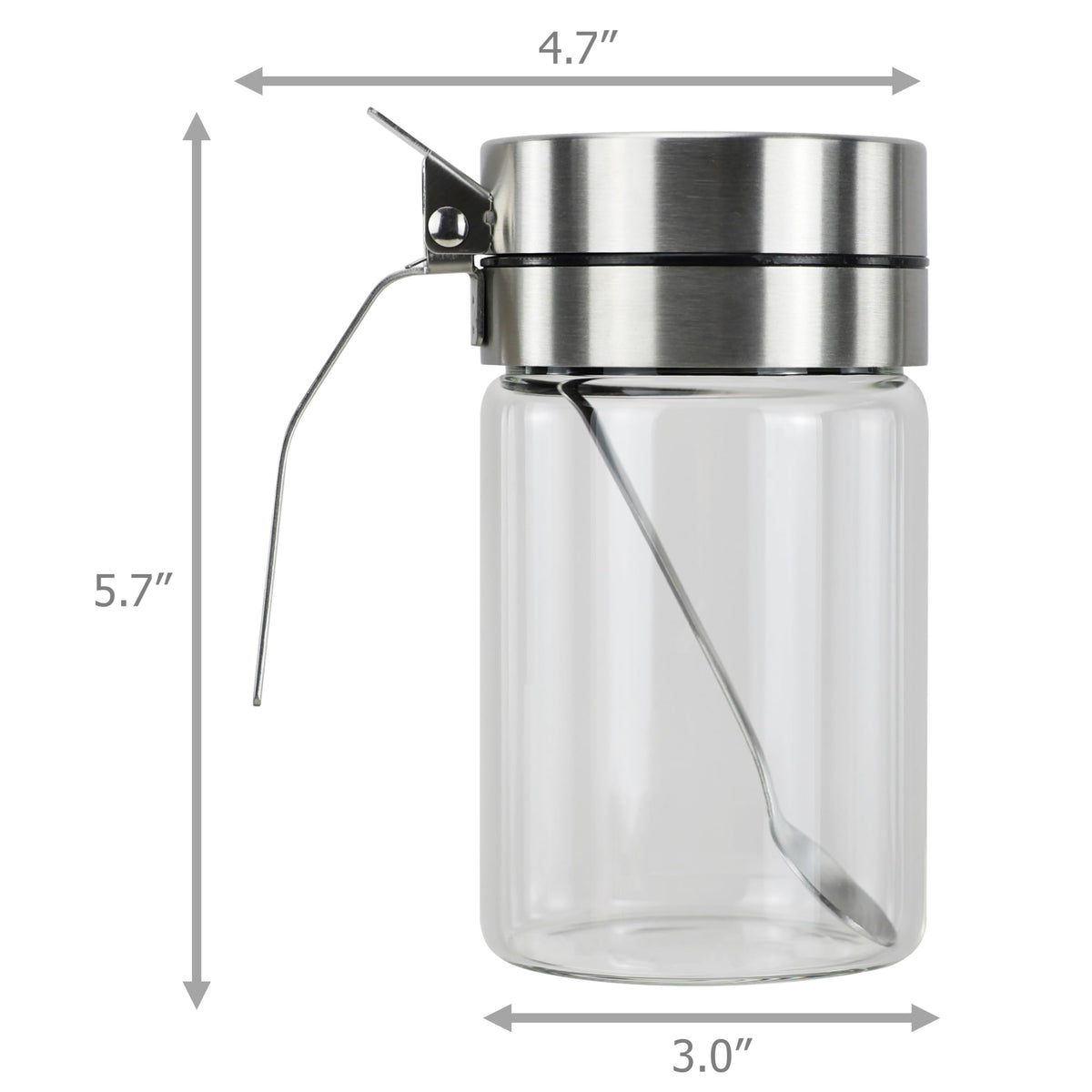 EIKS Glass Condiment Jars with Stainless Steel Lids and Spoons for Serving & Storing Sugar Spice Salt Seasoning in Home Kitchen Coffee Bar Restaurant, Container Capacity 450ml/14.5oz