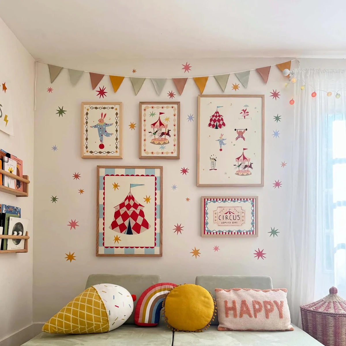 Wild Earth Colourful Stars Wall Stickers, Cosmic Carnival Wall Stickers, Removable Fabric Sticker, Wallpaper Effect Wall Sticker Irregular Star Wall Sticker Decals Nursery Playroom Decor (68 PCS)