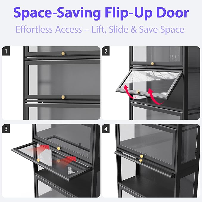 Display Cabinet with Acrylic Glass Doors, 5-Tiers Curio Cabinet with LED