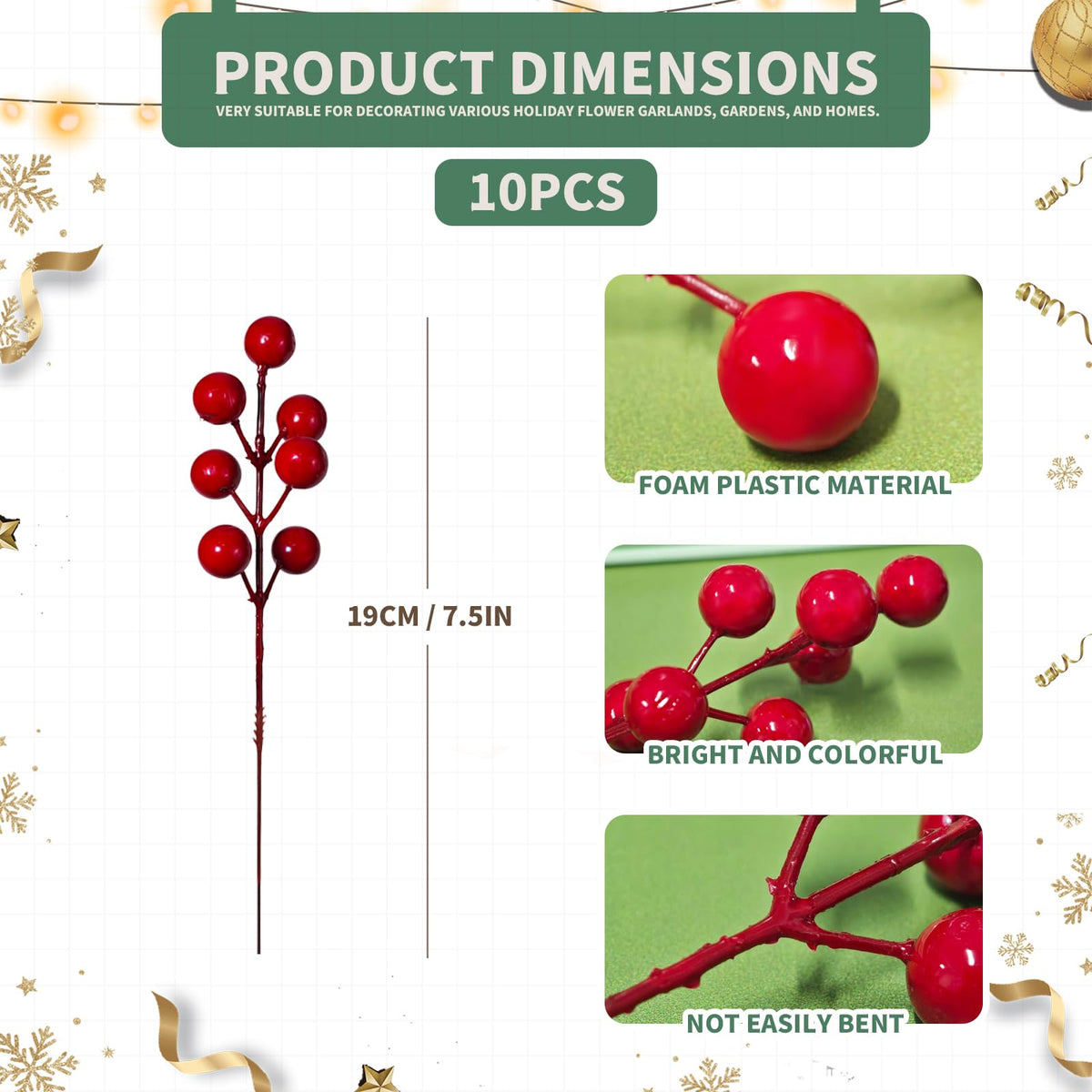 Norfolk Pine Stems 35Pcs & Red Berry Picks 10Pcs, Real Touch Artificial Christmas Greenery for DIY Tree Decor, Christmas Floral Arrangements, Wreaths, Centerpieces - Christmas Flowers Fake Bouquet