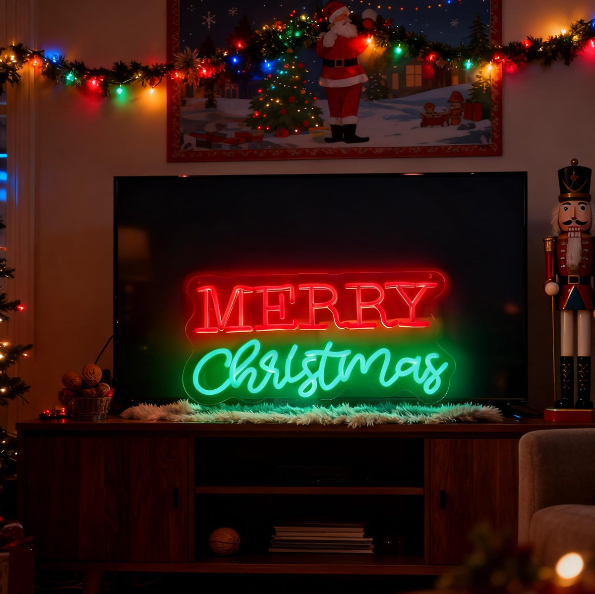 Merry Christmas LED Neon Sign, Dimmable Merry Xmas Decorative Light Holiday Theme Decor for Living Room Bedroom Party Pub Home Wall Table Festive Vibe Light Up Letters Sign, 16.5 x 7.9 In