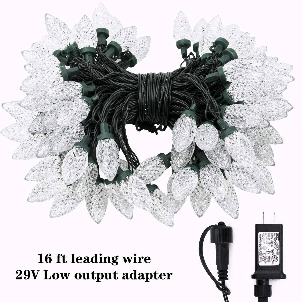 AWQ 100LED 81 FT C9 Christmas String Lights Plug in Fairy Twinkle String Lights 8 Modes Timer Function Waterproof Extendable for Indoor Outdoor Wedding Party Christmas Decoration (100, White)