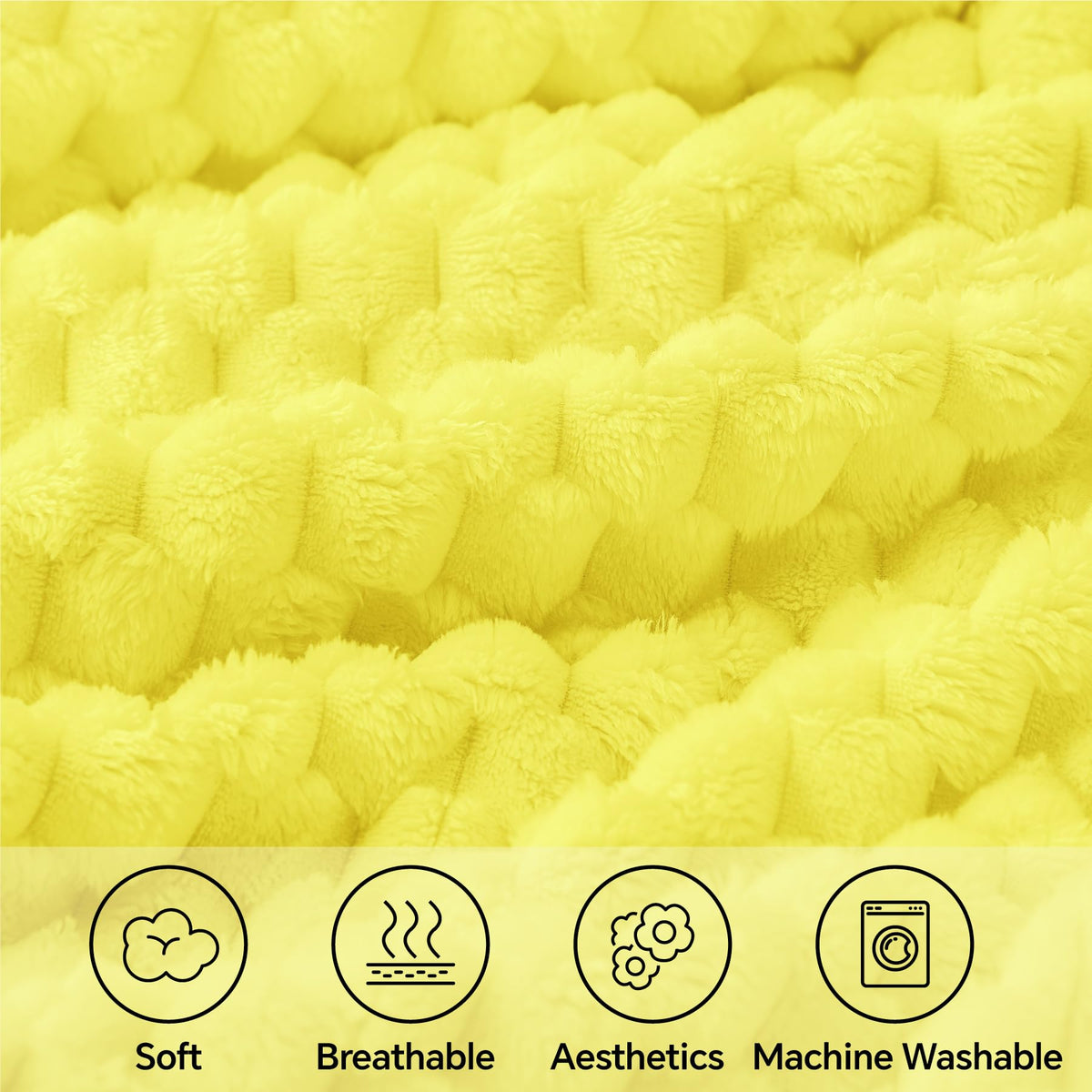BEDELITE Fleece Throw Blanket for Couch & Bed - 3D Jacquard Decorative Amber Yellow Blanket, Super Soft and Cozy Warm Fuzzy Blanket All Seasons Suitable, 50x60Inches