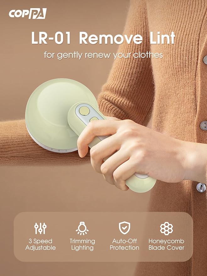 COPPA Lint Remover, LR-01 Remove Fuzz Lint USB-C Rechargeable 6 Blades & 3