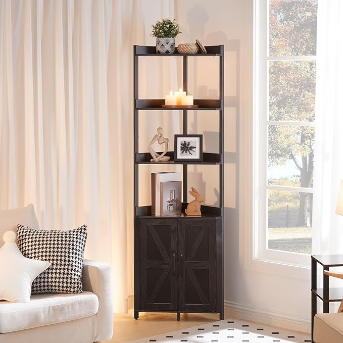 HOOBRO Corner Shelf with Storage, Tall Corner Storage Cabinet, 5-Tier Corner